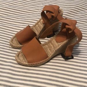 Tan leather wedge espadrilles